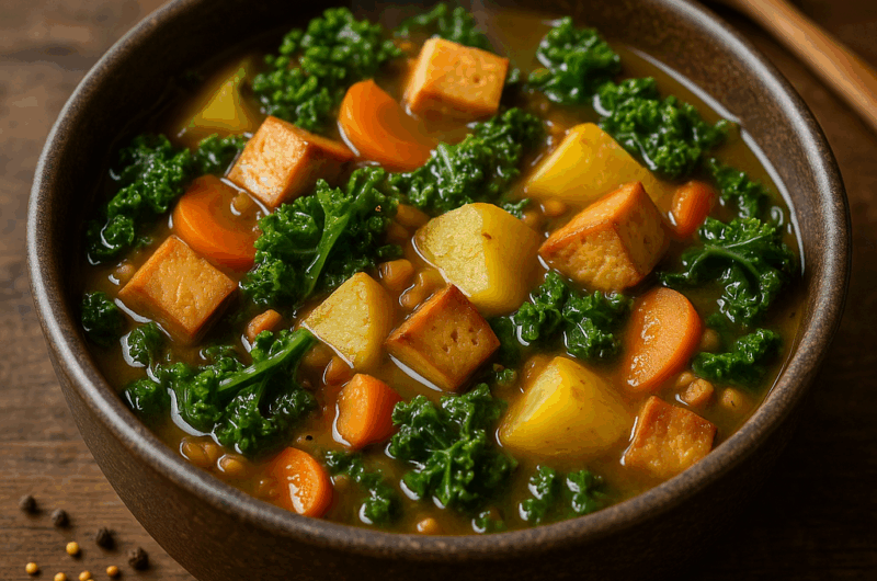 Deftiger Grünkohl-Kartoffel-Eintopf mit Räuchertofu