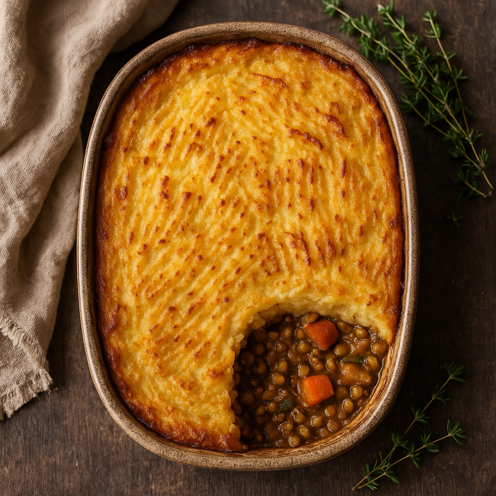 Herzhafter Linsen-Kartoffel-Auflauf